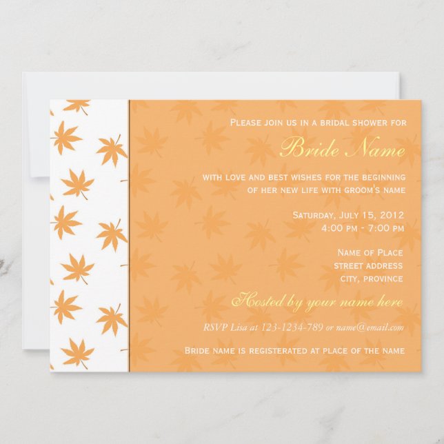 Invitación a la fiesta de la ducha de novia, hojas (Anverso)