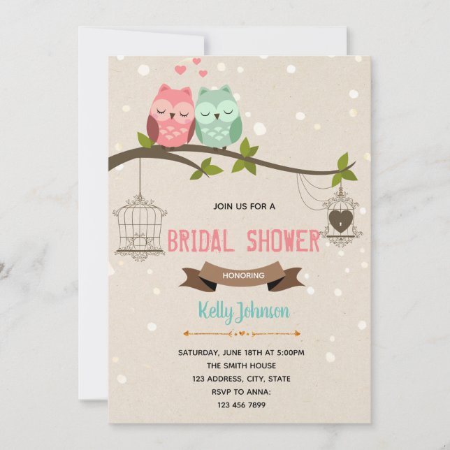 Invitación a la fiesta de la ducha de novia Owl (Anverso)