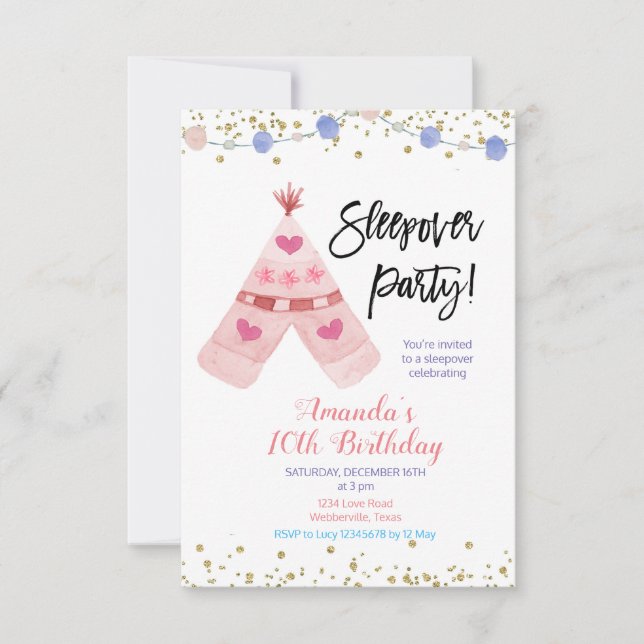 Invitación a la fiesta de la durmiente de Teepee (Anverso)
