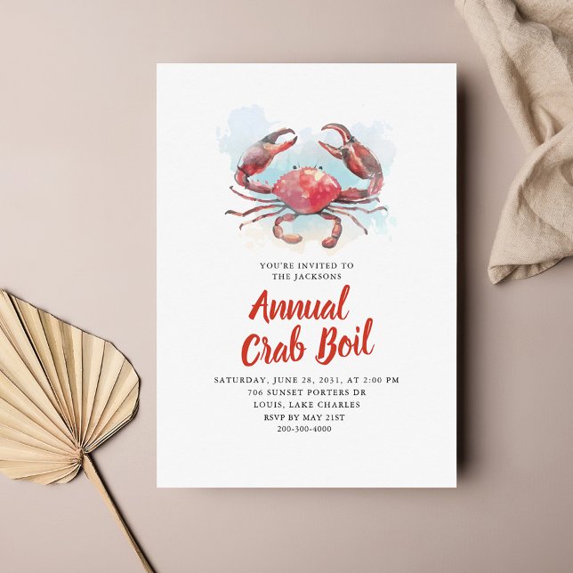 Invitación a la fiesta de la familia de la hierba  (Annual Family Crab Boil Watercolor Party Invitation)