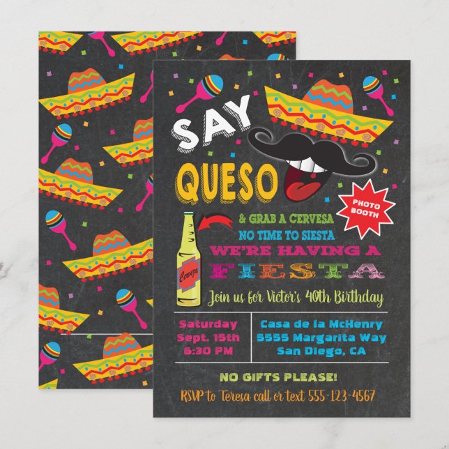 Invitación a la fiesta de la Fiesta mexicana Say Q (Anverso / Reverso)