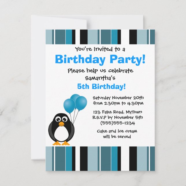 Invitación a la fiesta de la franja azul de pingüi (Anverso)