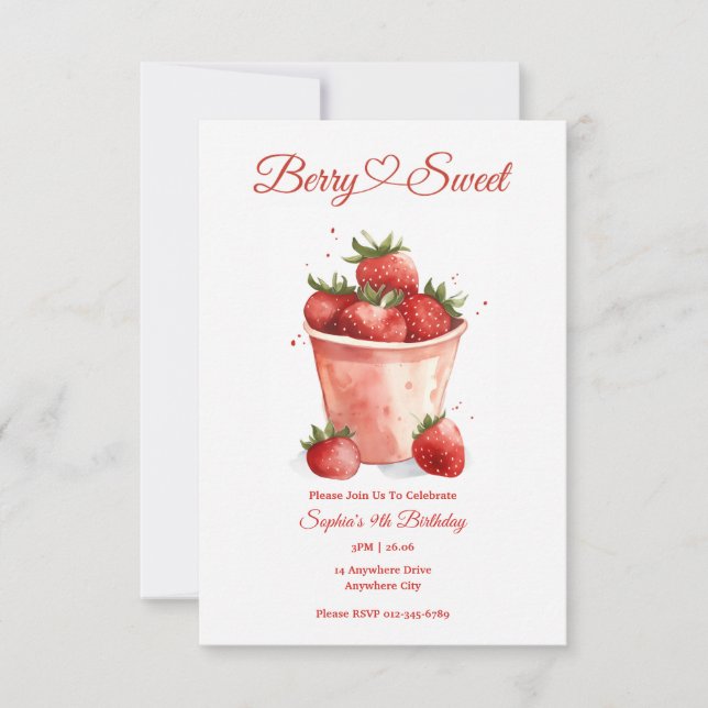Invitación a la fiesta de la fresa dulce de Berry (Anverso)