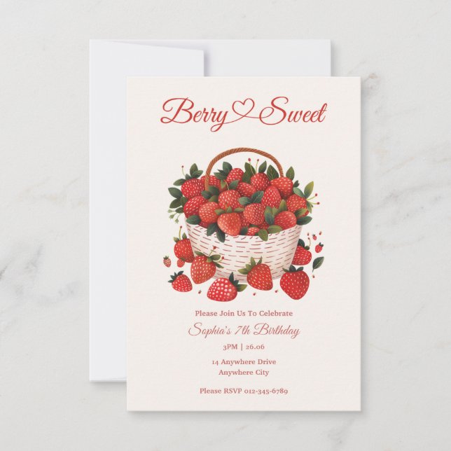 Invitación a la fiesta de la fresa dulce de Berry (Anverso)