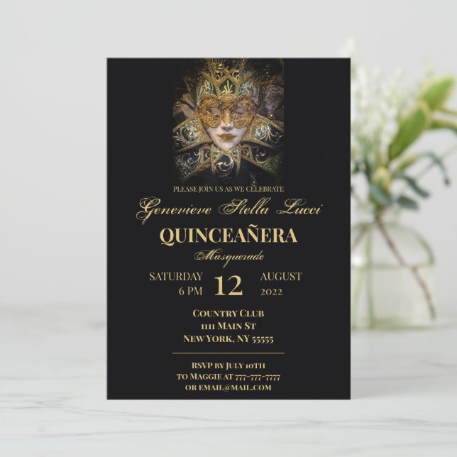 Invitación a la fiesta de la mascarada de moda de  (Anverso de pie)
