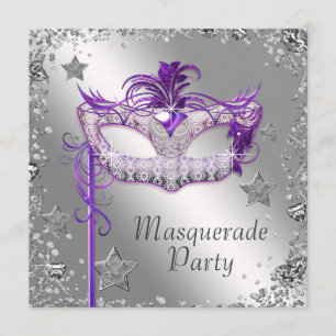 Invitación a la fiesta de la mascarada púrpura de 