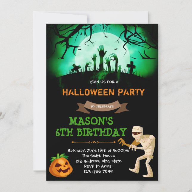 Invitación a la fiesta de la momia de Halloween (Anverso)