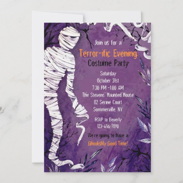 Invitación a la fiesta de la momia de Halloween (Anverso)