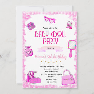 invitación a la fiesta de la muñeca rosa