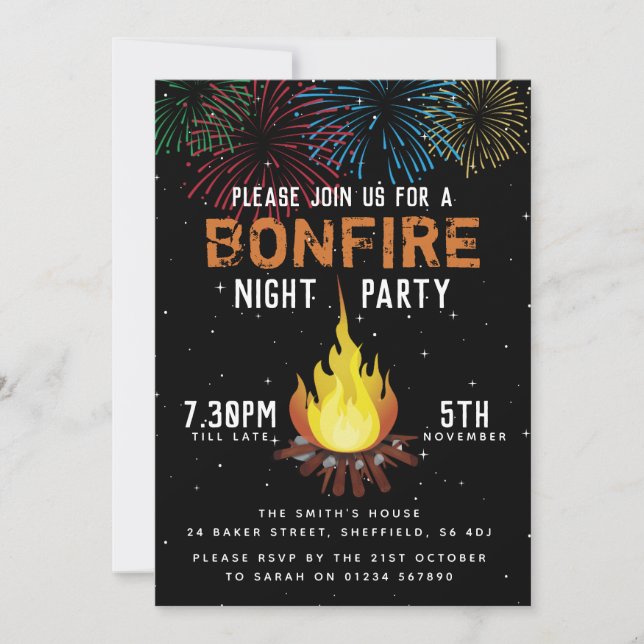 invitación a la fiesta de la noche de la hoguera (Anverso)