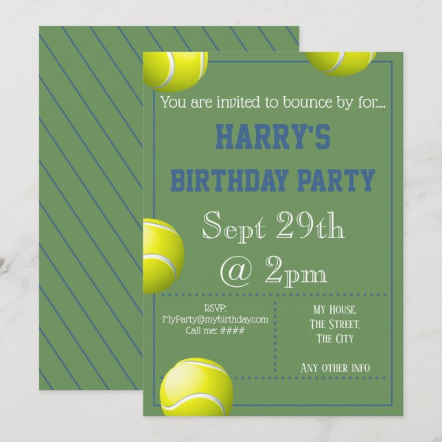 Invitación a la fiesta de la pelota de tenis edita (Anverso / Reverso)
