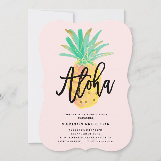 Invitación a la fiesta de la piña de Aloha (Anverso)