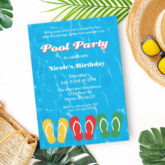 Invitación a la fiesta de la piscina de agua y las