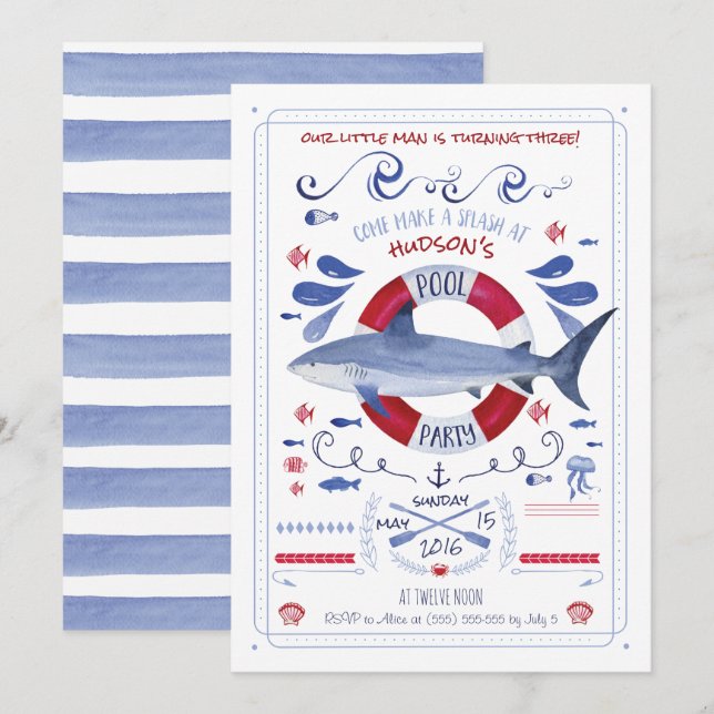 Invitación a la fiesta de la piscina de cumpleaños (Anverso / Reverso)