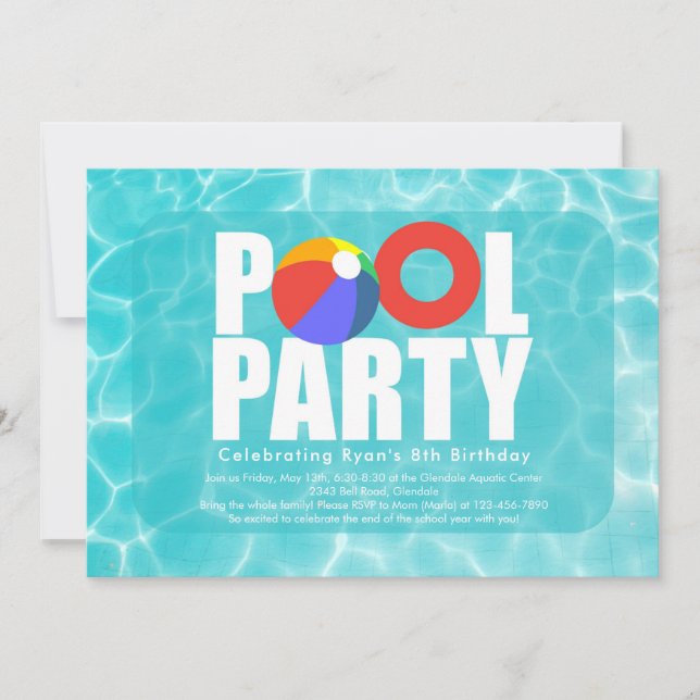 Invitación a la fiesta de la piscina de cumpleaños (Anverso)