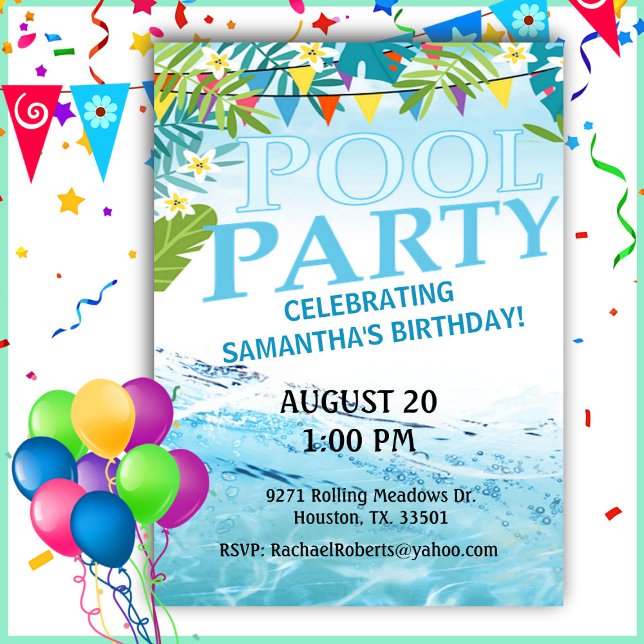 Invitación a la fiesta de la piscina de cumpleaños (Subido por el creador)