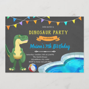 Invitación a la fiesta de la piscina de dinosaurio