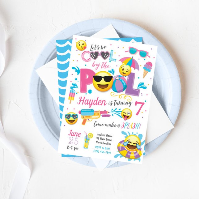 Invitación a la fiesta de la piscina de emojis, cu (Subido por el creador)
