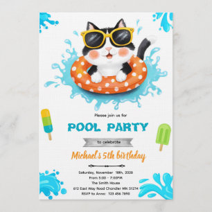 invitación a la fiesta de la piscina de gatos