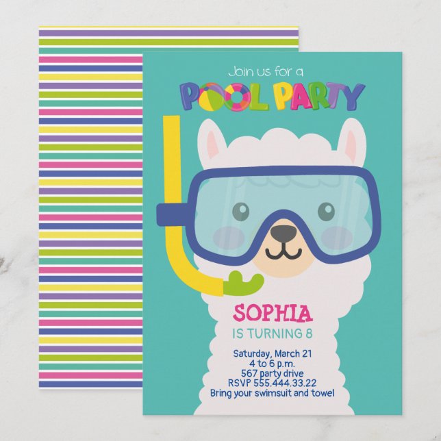 INVITACIÓN A LA FIESTA DE LA PISCINA DE LLAMA (Anverso / Reverso)