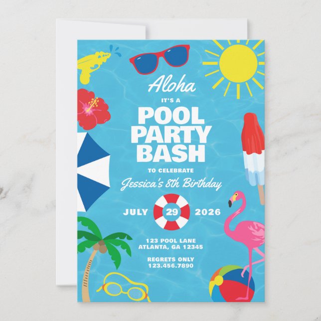 Invitación a la fiesta de la piscina de Luau (Anverso)