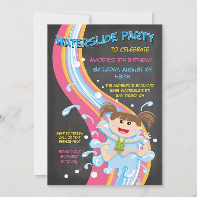 Invitación a la fiesta de la piscina de toboganes  (Anverso)