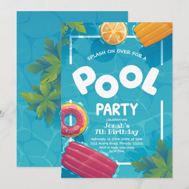Invitación a la fiesta de la piscina de verano (Anverso / Reverso)