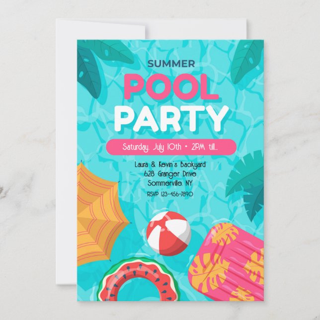 Invitación a la fiesta de la piscina de verano (Anverso)