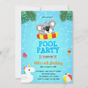 invitación a la fiesta de la piscina del koala