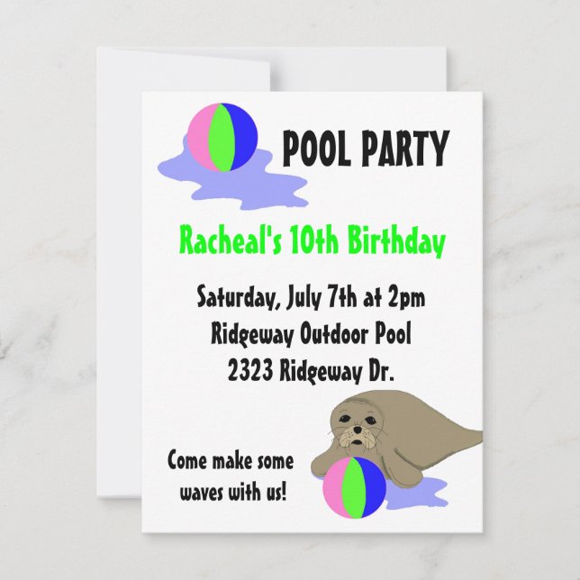 Invitación a la fiesta de la piscina del león mari (Anverso)