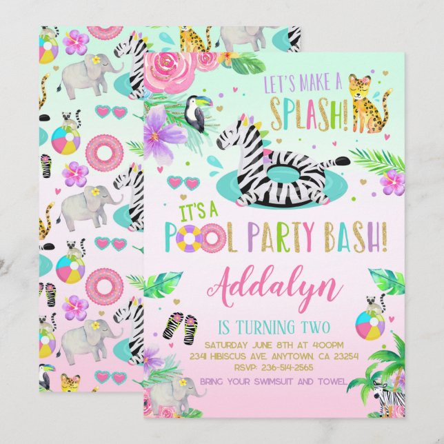 Invitación a la fiesta de la piscina en la selva (Anverso / Reverso)