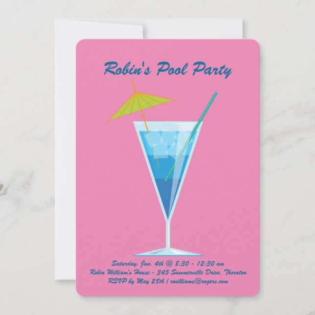Invitación a la fiesta de la piscina rosada tropic (Anverso)