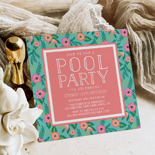 Invitación a la fiesta de la piscina Summer Blooms