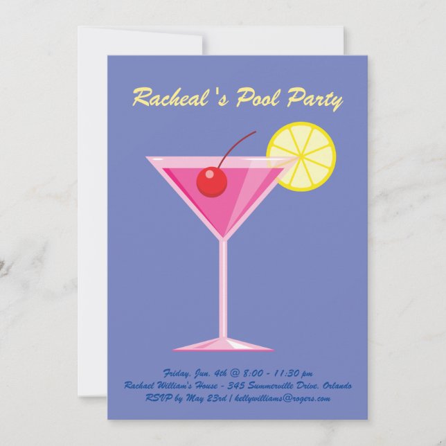 Invitación a la fiesta de la piscina tropical púrp (Anverso)