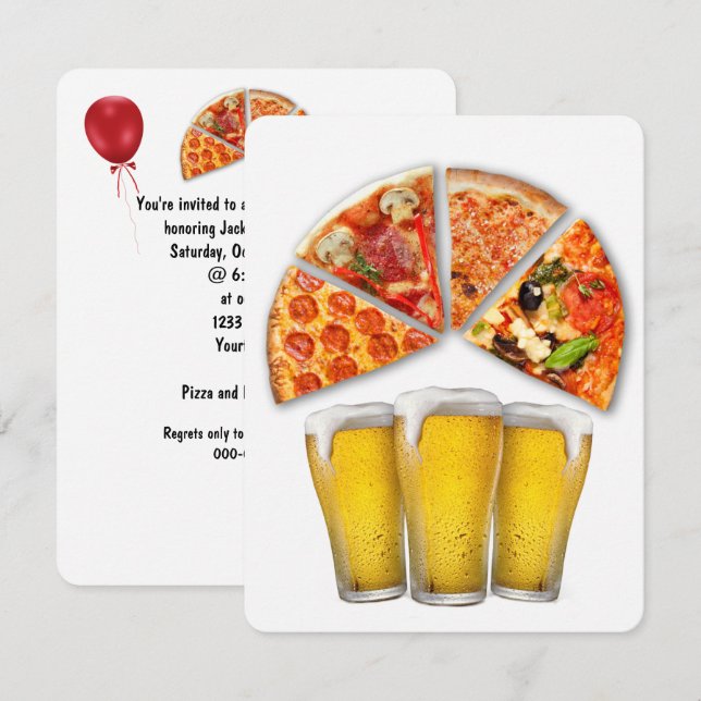 Invitación a la fiesta de la pizza de cumpleaños (Anverso / Reverso)