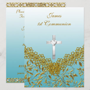 Invitación a la fiesta de la Primera Comunión azul