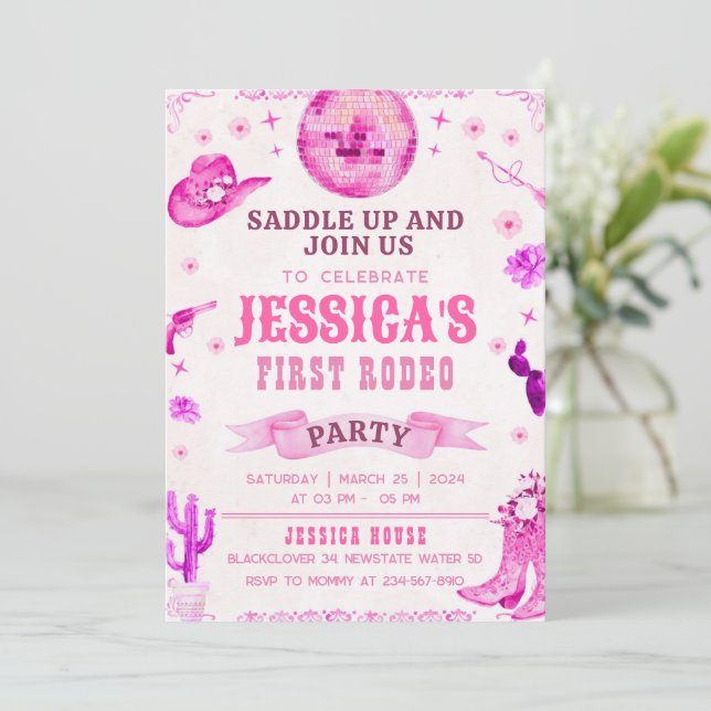 Invitación a la fiesta de la primera rodeo de la v (Anverso de pie)