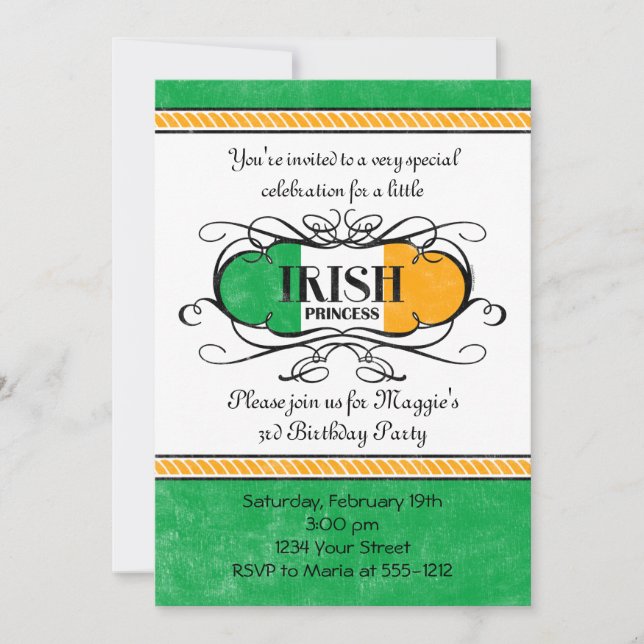 Invitación a la fiesta de la princesa irlandesa (Anverso)