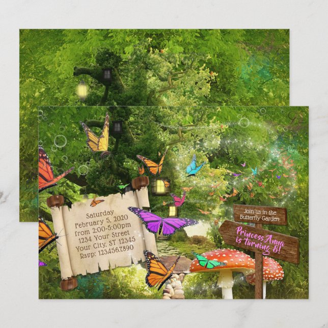 Invitación a la fiesta de la Princesa Mariposa (Anverso / Reverso)
