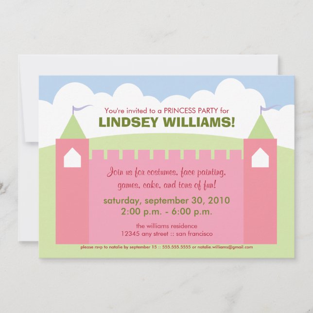 Invitación a la fiesta de la princesa Royal Castle (Anverso)