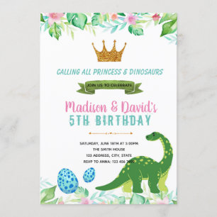 Invitación a la fiesta de la princesa y los dinosa