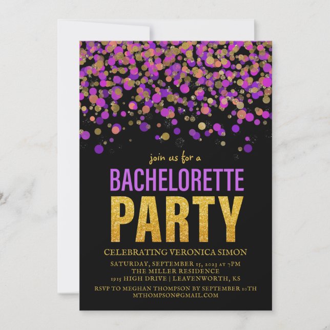 Invitación a la fiesta de la Purpurina Confetti Ba (Anverso)