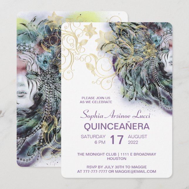 Invitación a la fiesta de la quinceañera de oro de (Anverso / Reverso)