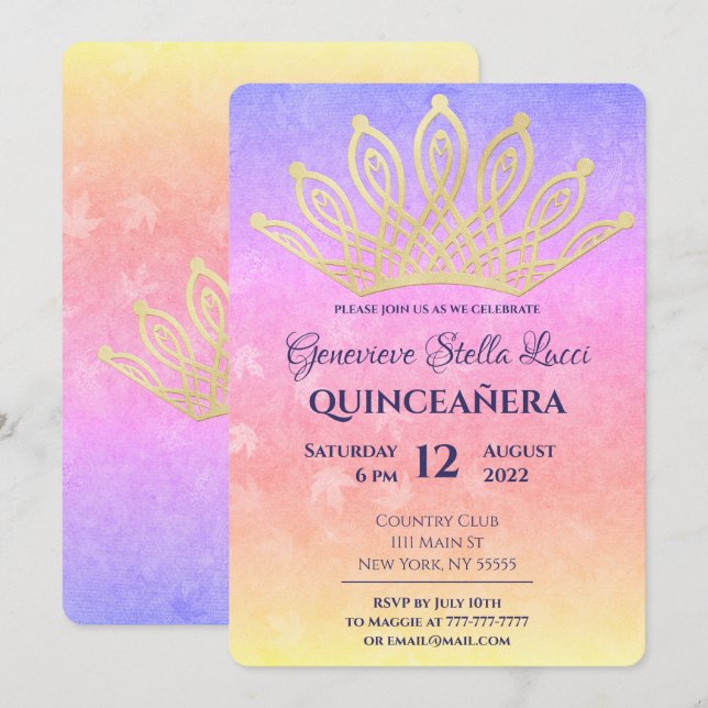 Invitación a la Fiesta de la Quinceañera de Tiara (Anverso / Reverso)