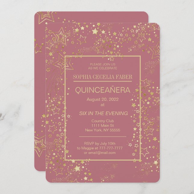 Invitación a la fiesta de la quinceañera del oro R (Anverso / Reverso)