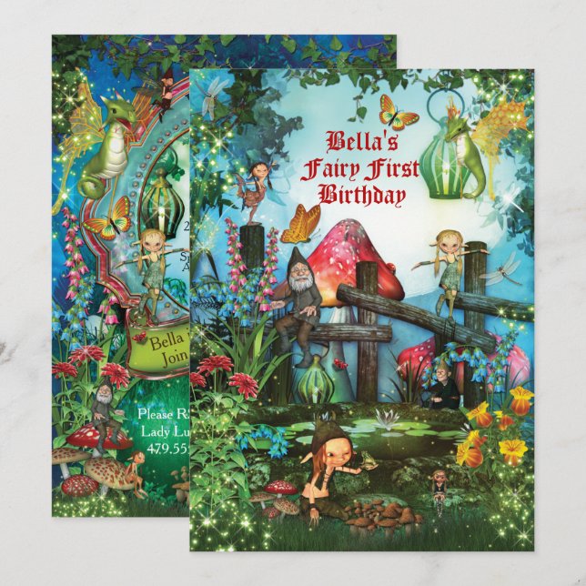 Invitación a la fiesta de la Selva de Hadas de Woo (Anverso / Reverso)
