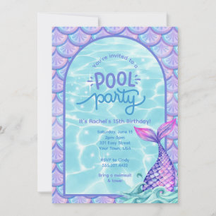 Invitación a la fiesta de la sirena en la piscina