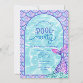 Invitación a la fiesta de la sirena en la piscina