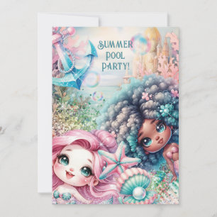 Invitación a la fiesta de la sirena en la piscina