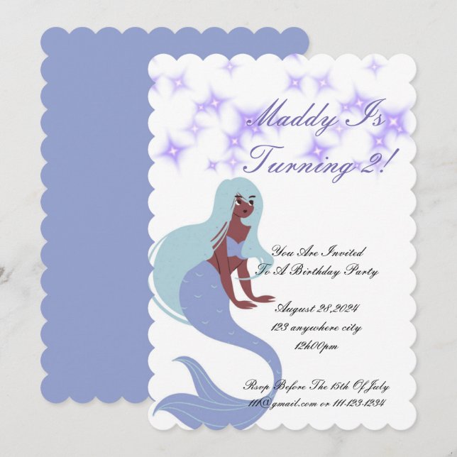 Invitación a la fiesta de la sirena para chicas (Anverso / Reverso)